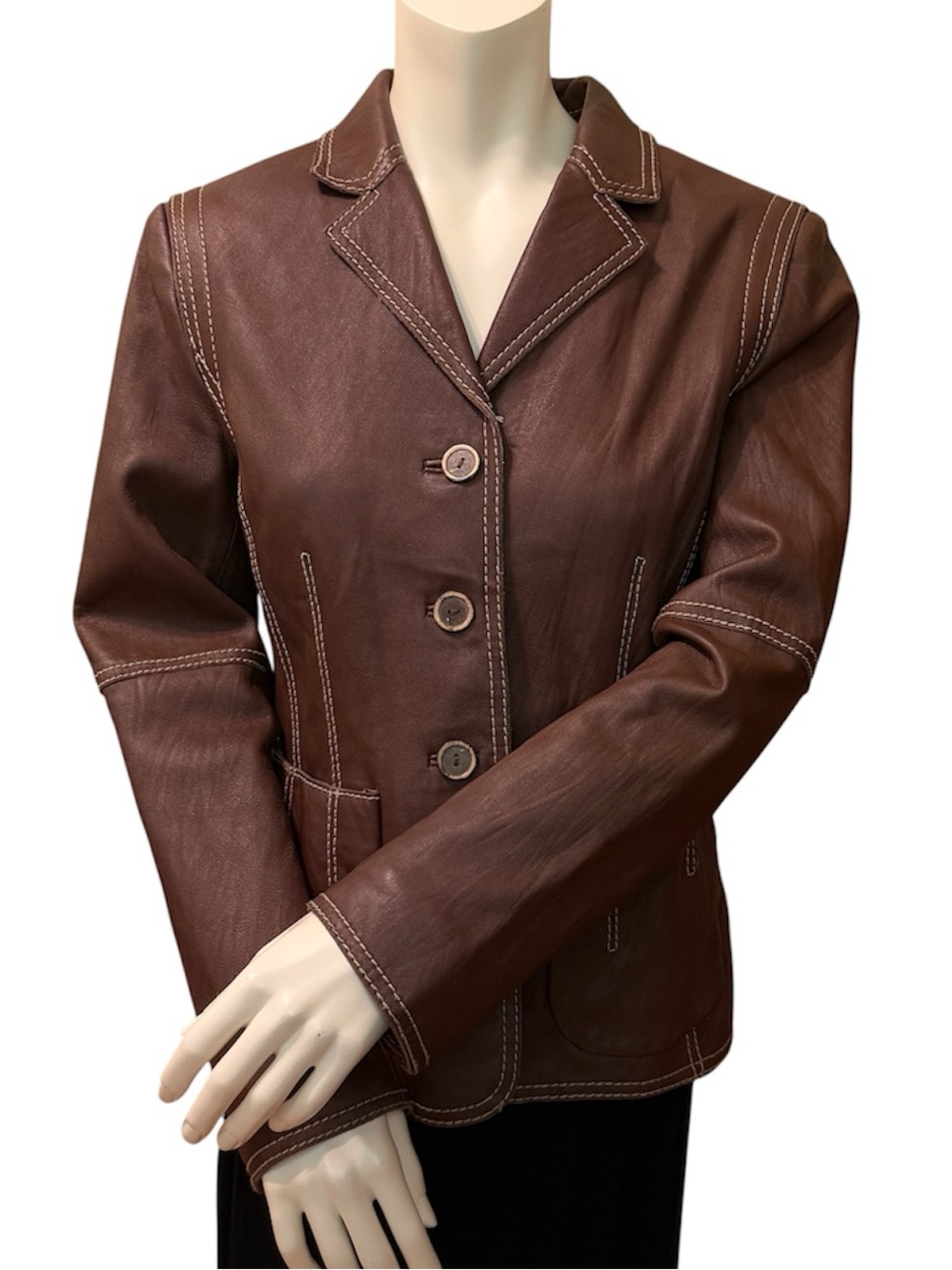 Women’s Vintage Y2K CAbi Brown Leather 3 Button Jacket with Pockets ~ Size 8